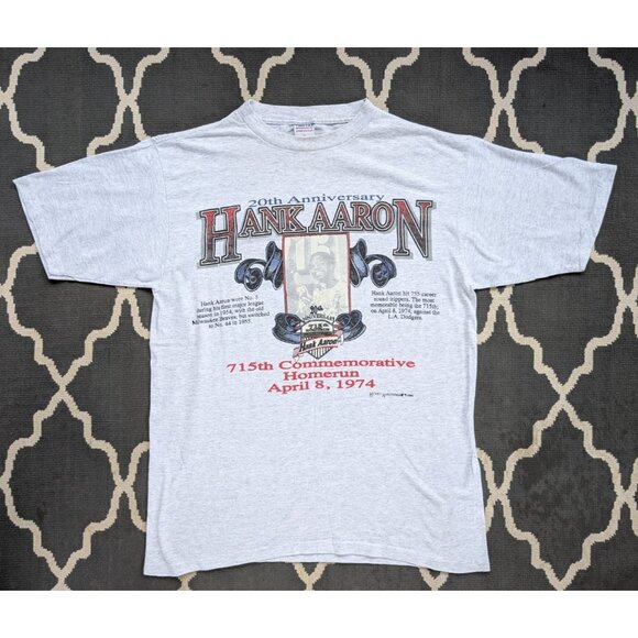Vintage Hank Aaron Shirt Mens Large 20th Anniversary 1994 MLB 715 Home Runs - Picture 1 of 6